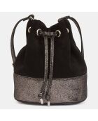 Sac seau en Velours de Cuir Mini Pia Seau noir/argenté - 18.5x25x9 cm