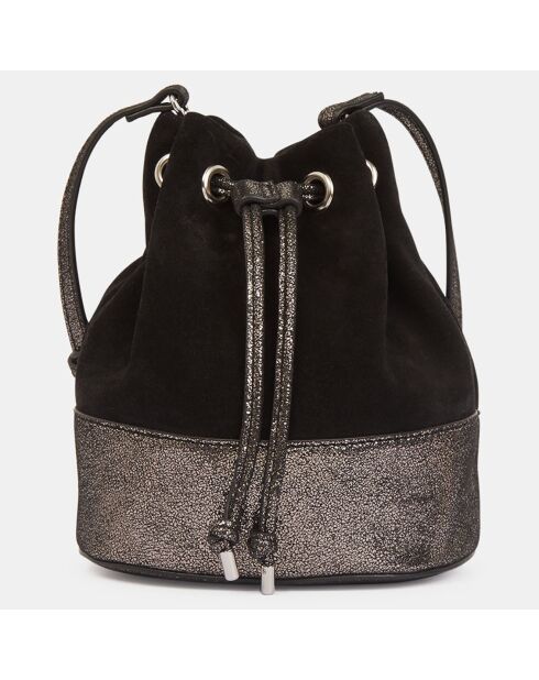 Sac seau en Velours de Cuir Mini Pia Seau noir/argenté - 18.5x25x9 cm