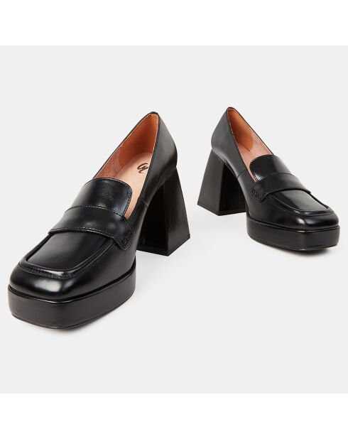 Mocassins en Cuir plateforme noirs - Talon 9 cm