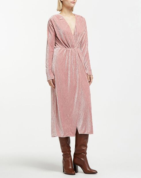 Robe en Velours Crossed Midi rose clair