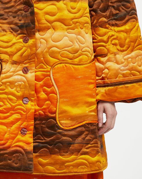 Emilie oranje/bruine jas van wol en zijde