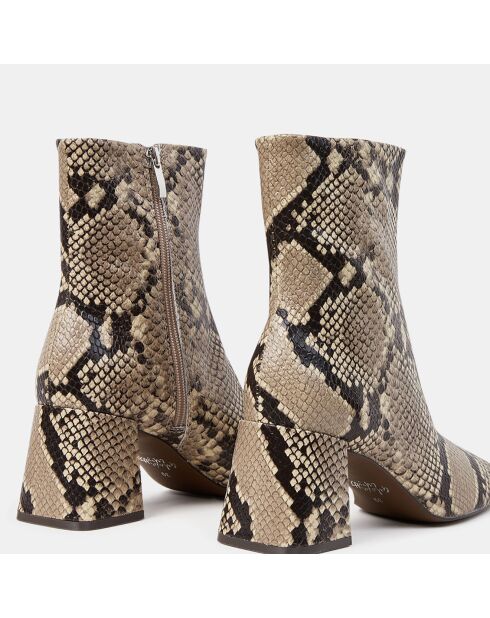 Bottines en Cuir imprimées python beige - Talon 7 cm