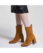 Bottines en Velours de Cuir élastique marron - Talon 8 cm