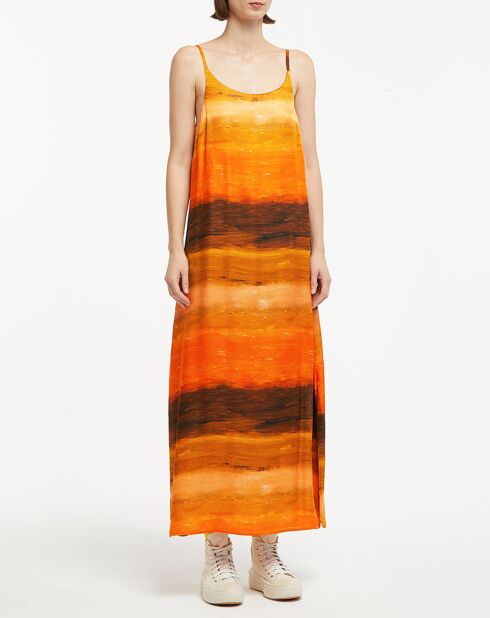 Robe 100% Soie Leva orange/marron