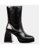 Bottines en Cuir plateforme noires - Talon 9 cm