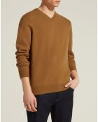 Pull 100% Cachemire col V Uni Nachve marron