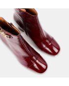 Bottines en Cuir craquelé rouge bordeaux - Talon 8 cm