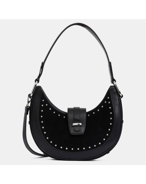 Sac porté épaule en Velours de Cuir Aria Croissant noir/argenté - 21x28,5x5,5 cm