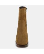Bottines en Velours de Cuir Brigand marron - Talon 7 cm