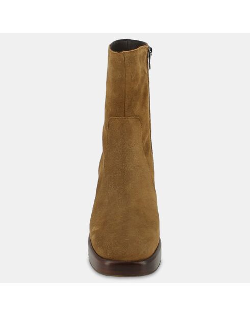 Bottines en Velours de Cuir Brigand marron - Talon 7 cm