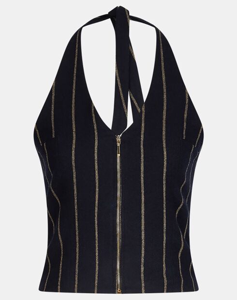 Blusa/chaleco sin espalda Evy azul/blanco