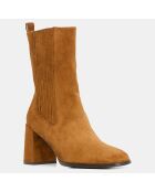 Bottines en Velours de Cuir élastique marron - Talon 8 cm