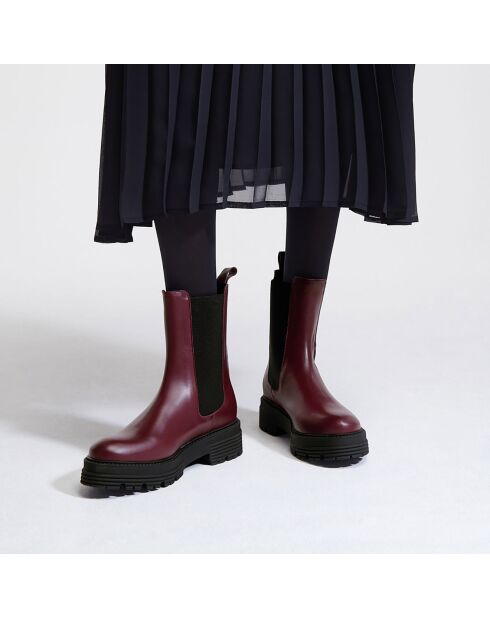 Chelsea boots en Cuir rouge bordeaux - Talon 4 cm