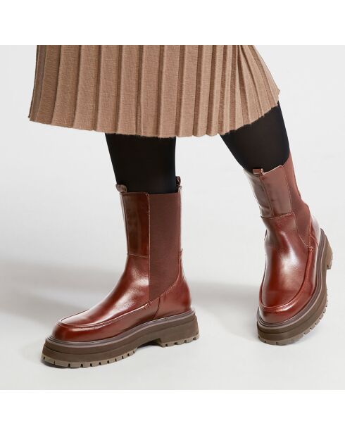 Chelsea Boots en Cuir semelle épaisse marron - Talon 4.5 cm