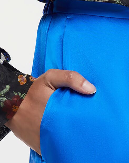 Pantalon en Soie Stretch Heavy Satin Hw bleu électique