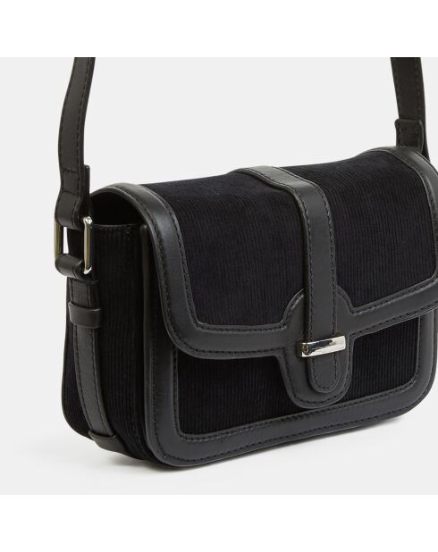 Sac bandoulière en Velours de Cuir côtelé Athea noir - 13x18.5x6 cm