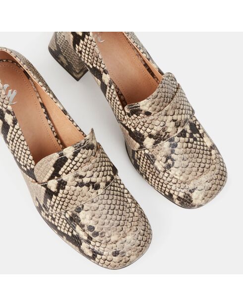 Mocassins en Cuir python beige - Talon 7 cm