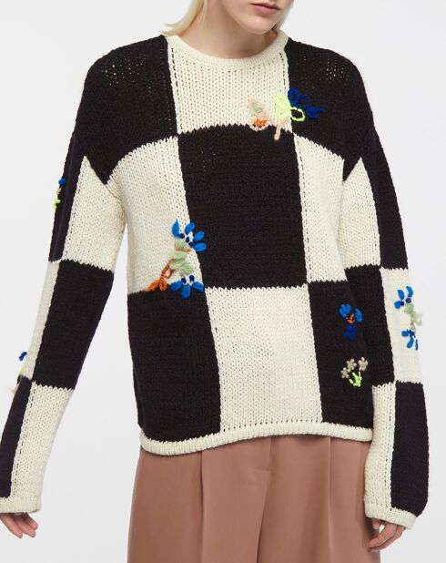 Damier Embroidery trui van wolmix zwart/wit