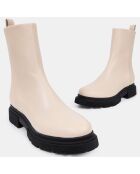 Boots zippé en Cuir lisse beiges - Talon 4 cm