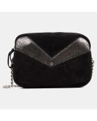 Sac bandoulière en Velours de Cuir New Tristan Trotteur noir/argenté - 14.5x21x6.5 cm