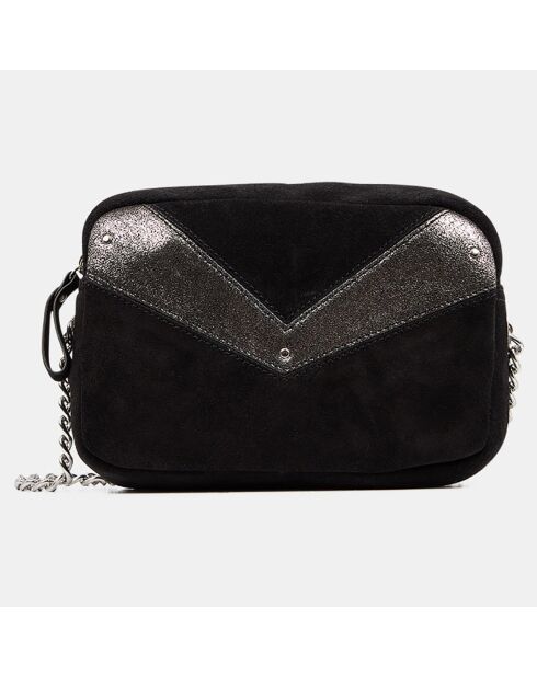 Sac bandoulière en Velours de Cuir New Tristan Trotteur noir/argenté - 14.5x21x6.5 cm