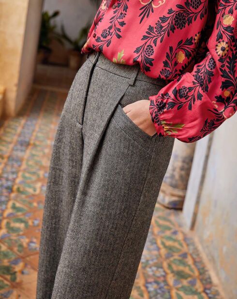 Pantalon en Lin & Laine mélangés Nocciolo noir