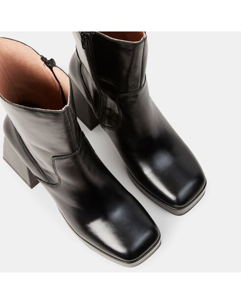 Bottines en Cuir plateforme noires - Talon 9 cm