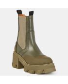 Chelsea boots en Cuir bimatière kaki - Talon 8 cm