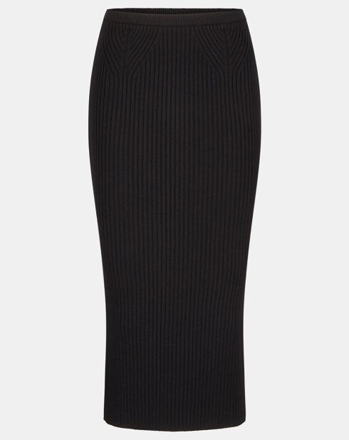 Jupe en Laine mélangée Stretch Ribbed noire