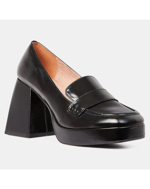 Mocassins en Cuir plateforme noirs - Talon 9 cm