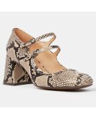 Babies en Cuir python beige - Talon 7 cm