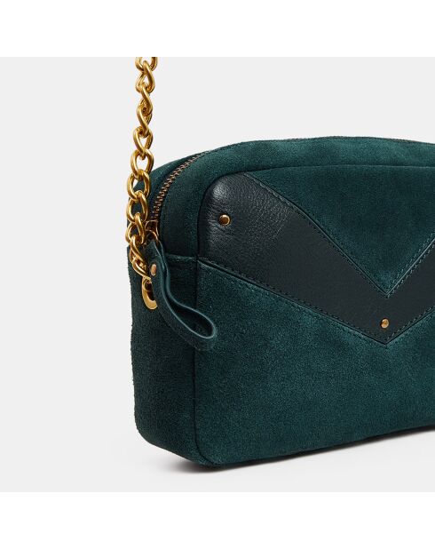 Sac bandoulière en Velours de Cuir New Tristan Trotteur vert foncé - 14.5x21x6.5 cm