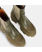 Chelsea boots en Cuir bimatière kaki - Talon 8 cm