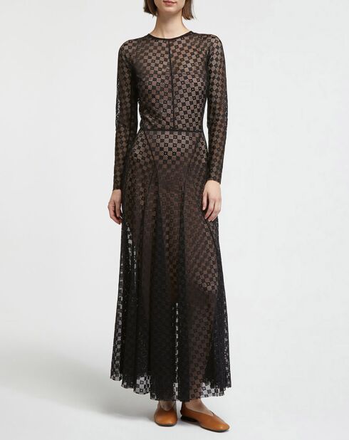 Robe longue Damier Lace Long Dress noire