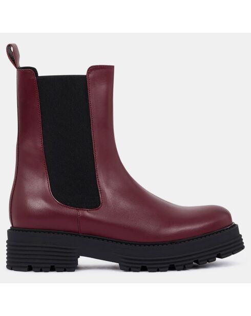 Chelsea boots en Cuir rouge bordeaux - Talon 4 cm