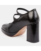 Babies en Cuir plateforme noires - Talon 8 cm