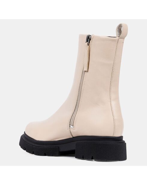 Boots zippé en Cuir lisse beiges - Talon 4 cm