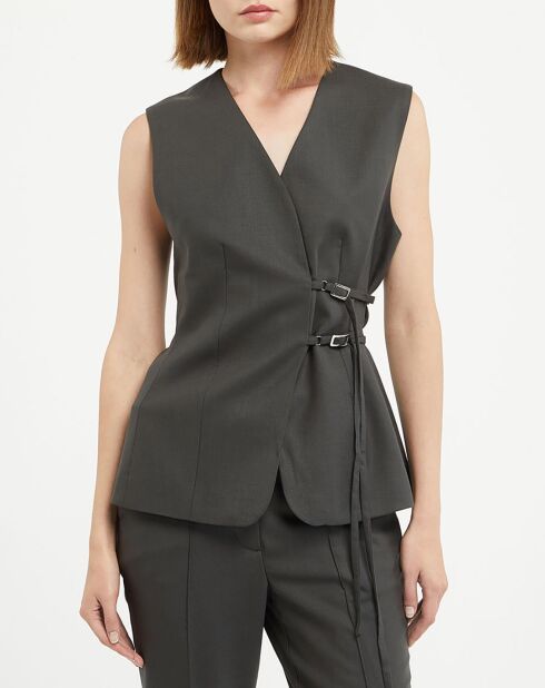 Gilet de Costume en Laine ménagée Crune gris foncé