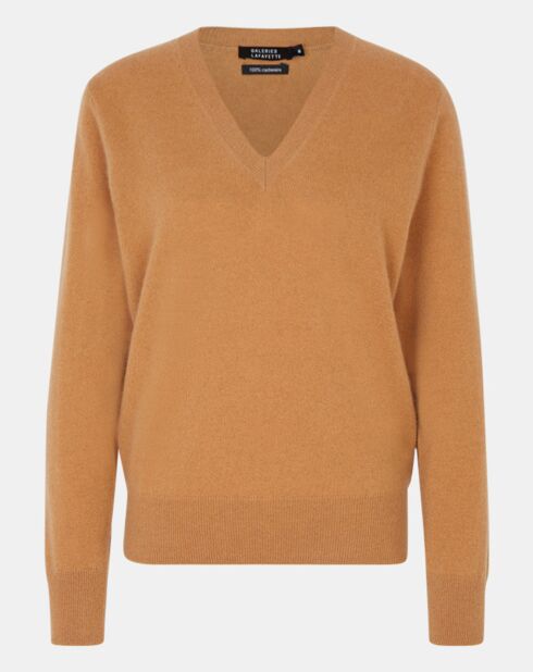 Pull 100% Cachemire Col V Zocon  camel