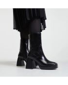 Bottines en Cuir plateforme noires - Talon 9 cm