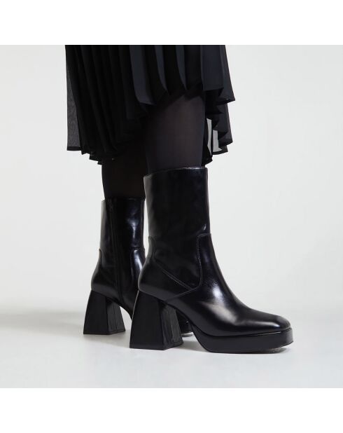 Bottines en Cuir plateforme noires - Talon 9 cm