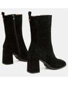 Bottines en Velours de Cuir élastique noires - Talon 8 cm