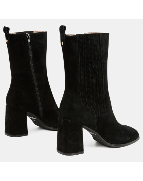 Bottines en Velours de Cuir élastique noires - Talon 8 cm