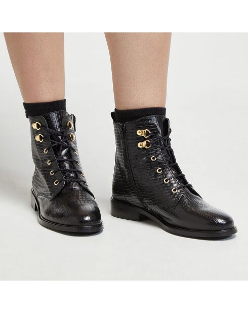 Bottines en Cuir imprimé python noires