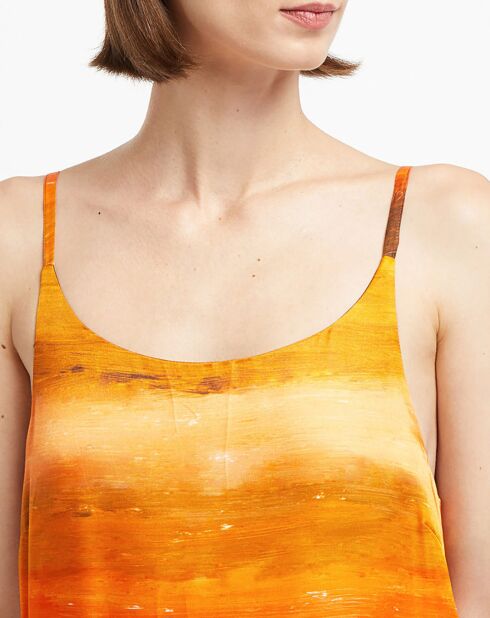 Robe 100% Soie Leva orange/marron