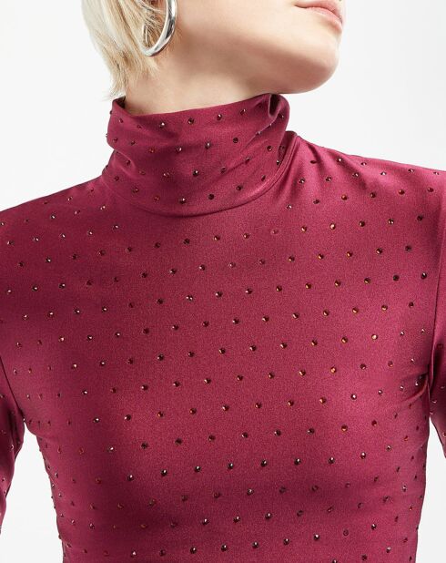 Top Orchid Crystal-Turtleneck Crop bordeaux clair