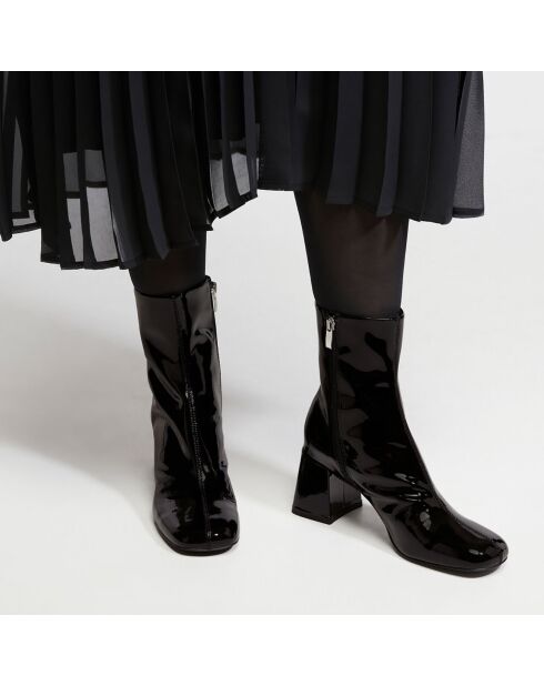 Bottines en Cuir verni noires - Talon 7 cm