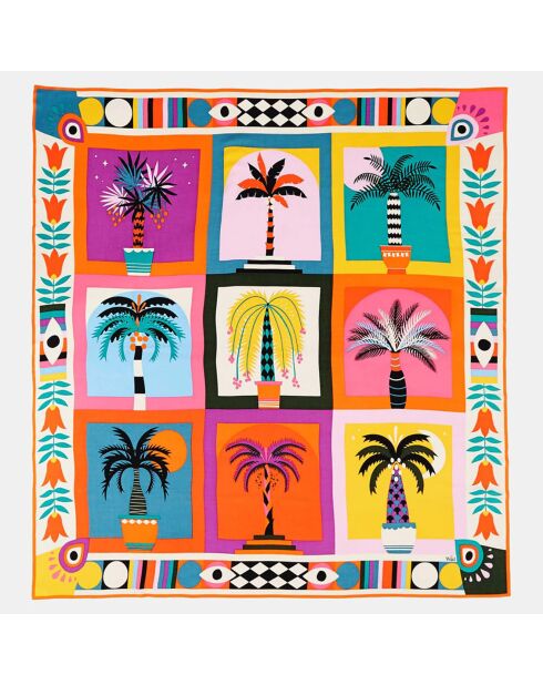 Foulard Palmier multicolore  130x130 cm