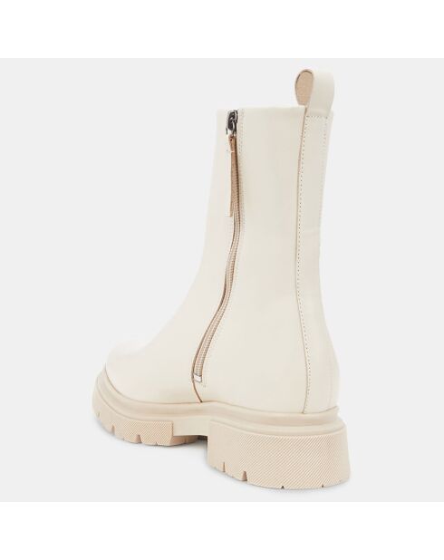 Boots zippé en Cuir lisse beiges - Talon 4 cm