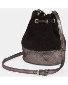 Sac seau en Velours de Cuir Mini Pia Seau noir/argenté - 18.5x25x9 cm